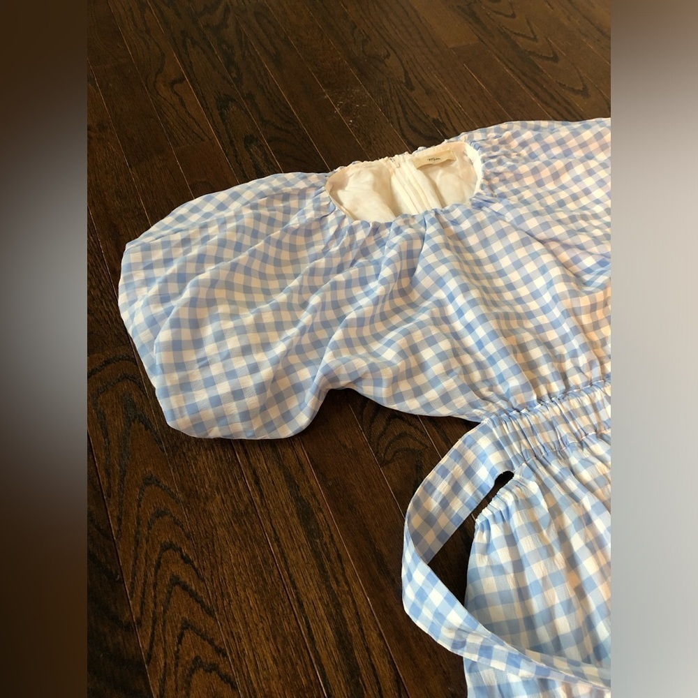 Mable Women’s M Blue/White Gingham Lolita Puffed Sleeve Cut-Out A-Line Dress EUC - Picture 4 of 15